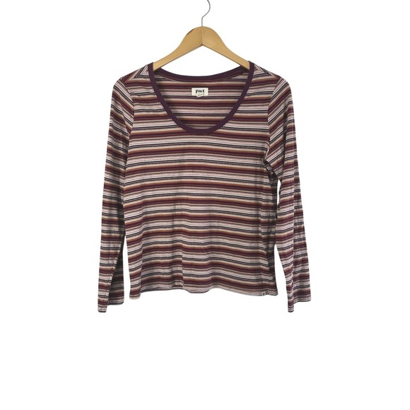 Pact Tops - PACT Organic Striped Tee Womens Medium Long Sleeve Scoop Neck Preppy Casual Top